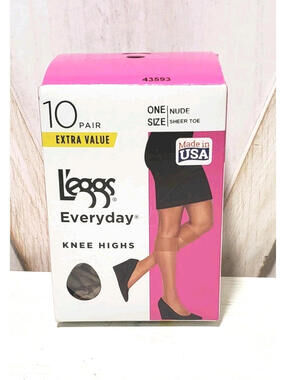 Leggs  Everyday Sheer Toe Nude Knee High One Size 10 Pair NEW